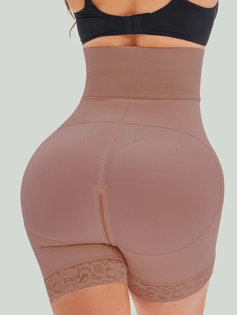 Strapless Fajas Colombianas for Women Tummy Control Body Shaper Shorts with Butt Lifter & Zipper Crotch High Waist Lace Trim