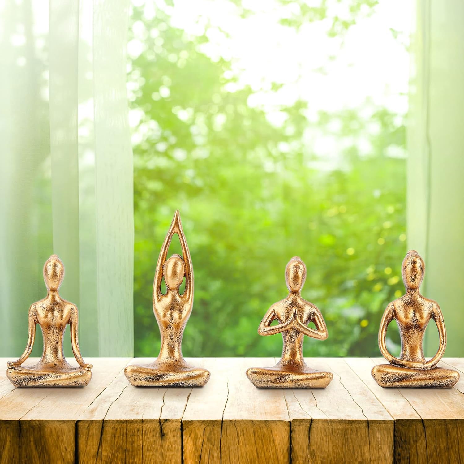 Leekung Yoga Statue Meditation Zen Decor - Yoga Statues for Home Decor,Small Yoga Figurines for Spiritual Room Decorations,Set of 4 Yoga Pose Statue Shelf Decor Accents Gold Color