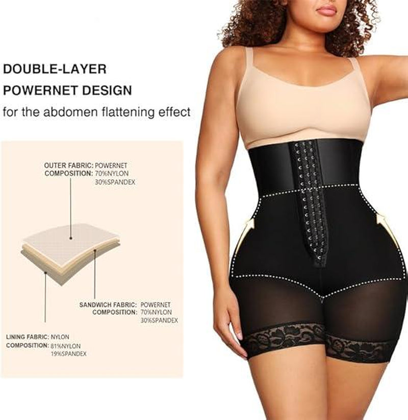 Strapless Fajas Colombianas for Women Tummy Control Body Shaper Shorts with Butt Lifter & Zipper Crotch High Waist Lace Trim