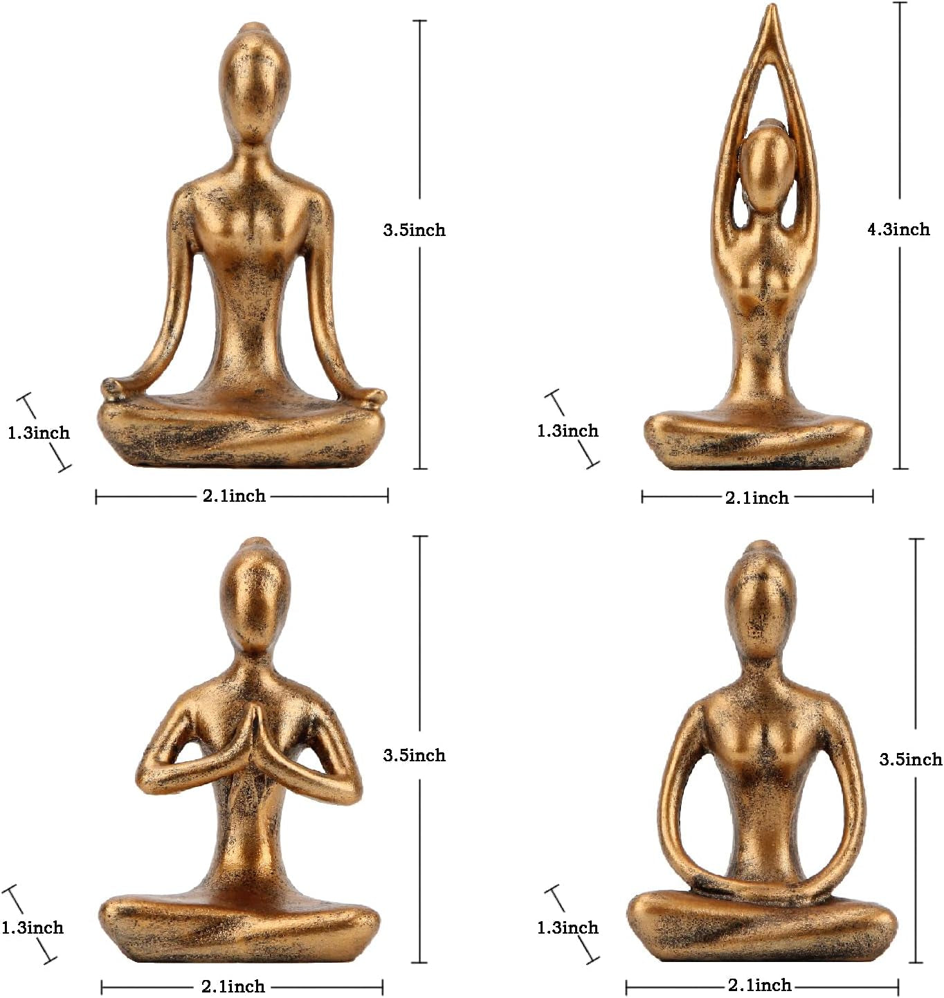 Leekung Yoga Statue Meditation Zen Decor - Yoga Statues for Home Decor,Small Yoga Figurines for Spiritual Room Decorations,Set of 4 Yoga Pose Statue Shelf Decor Accents Gold Color