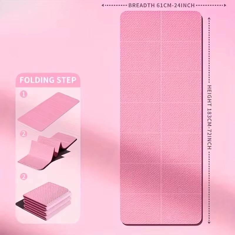 Foldable Yoga Mat TPE 61X183Cm Non-Slip Portable Exercise Mat Lightweight Gym Camping Sleeping Pad Waterproof Easy Clean