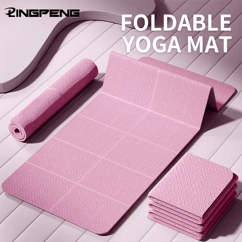 Foldable Yoga Mat TPE 61X183Cm Non-Slip Portable Exercise Mat Lightweight Gym Camping Sleeping Pad Waterproof Easy Clean