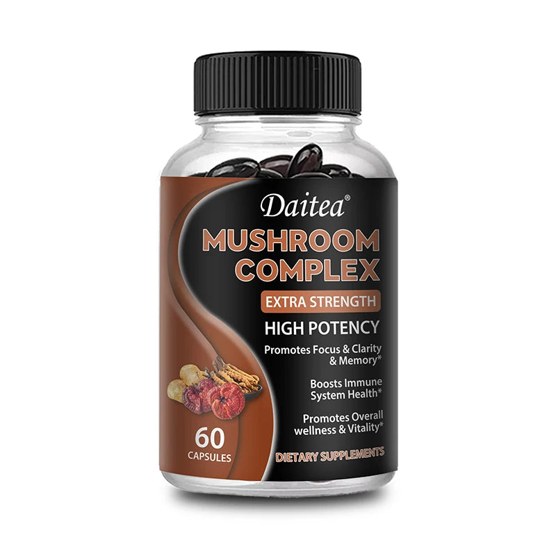 Strength Brazil Mushroom Capsules -Lions Mane Cordyceps Reishi - Brain Supplement for Memory and Focus Relief Stress Better Mood