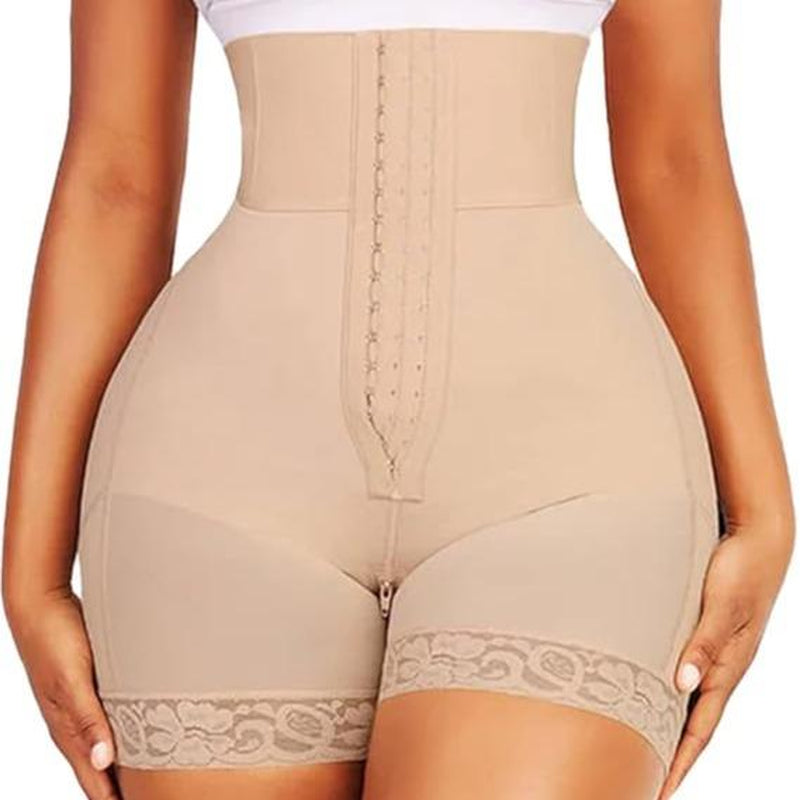 Strapless Fajas Colombianas for Women Tummy Control Body Shaper Shorts with Butt Lifter & Zipper Crotch High Waist Lace Trim
