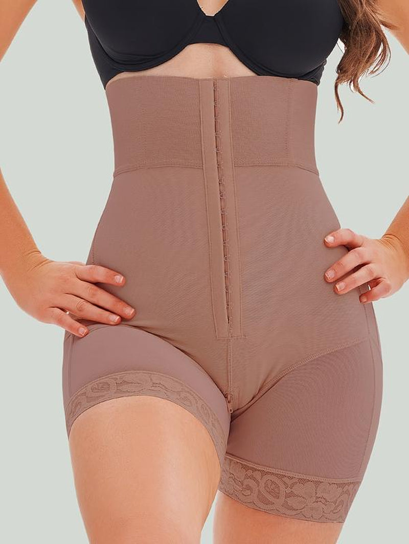 Strapless Fajas Colombianas for Women Tummy Control Body Shaper Shorts with Butt Lifter & Zipper Crotch High Waist Lace Trim