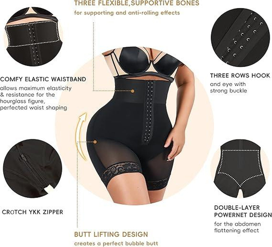 Strapless Fajas Colombianas for Women Tummy Control Body Shaper Shorts with Butt Lifter & Zipper Crotch High Waist Lace Trim