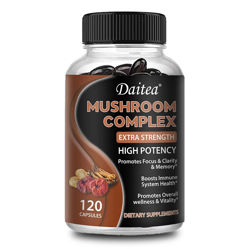 Strength Brazil Mushroom Capsules -Lions Mane Cordyceps Reishi - Brain Supplement for Memory and Focus Relief Stress Better Mood