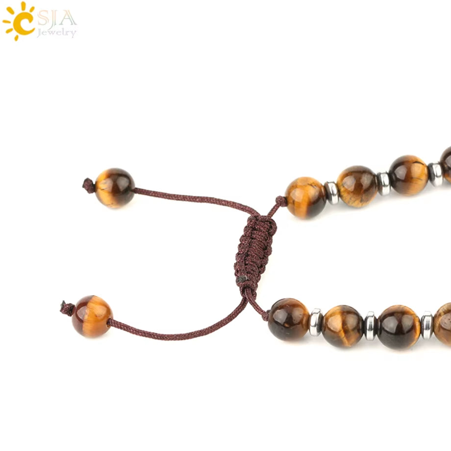CSJA Natural Stones Beaded Tiger Eye Necklaces for Men Tree of Life Pendants Mala Yoga Beads 7 Chakra Reiki Female Jewelry S469