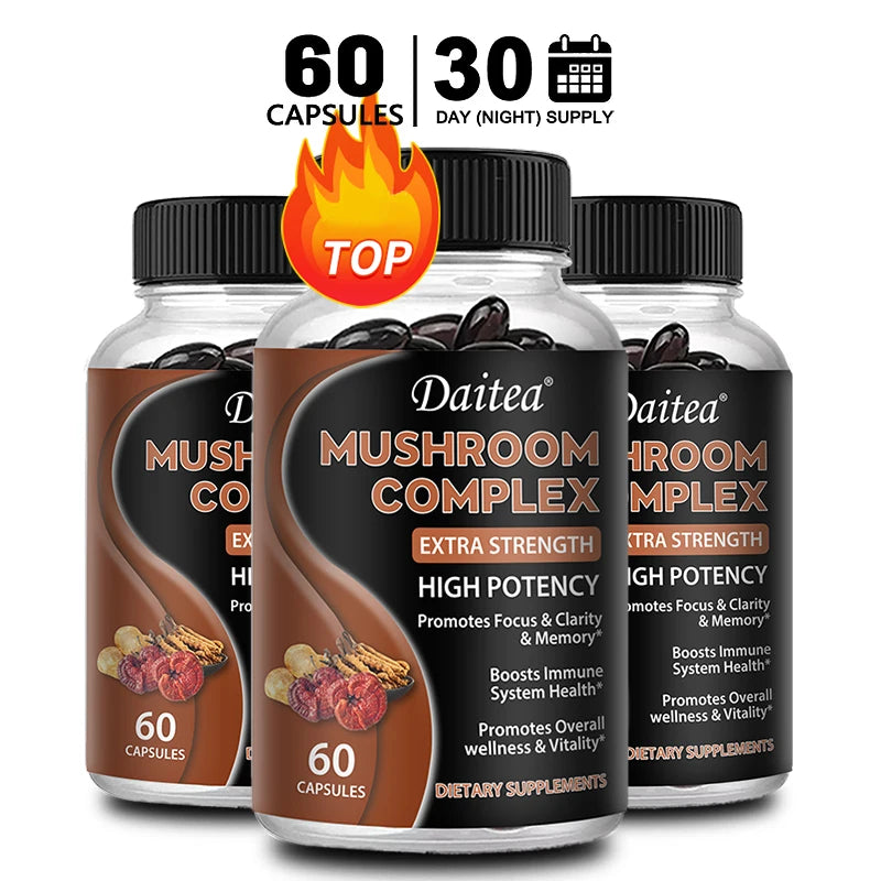 Strength Brazil Mushroom Capsules -Lions Mane Cordyceps Reishi - Brain Supplement for Memory and Focus Relief Stress Better Mood