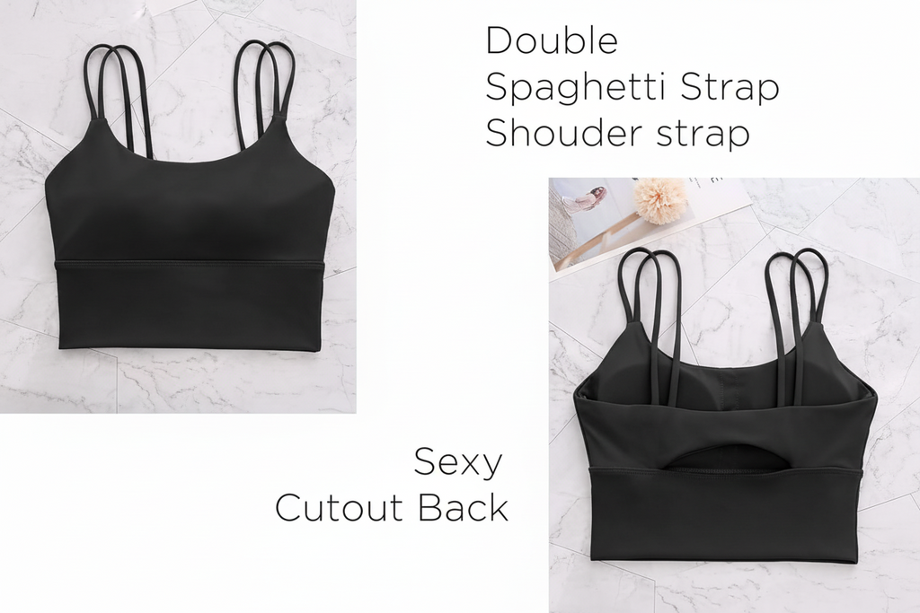 Everrysea Sports Bras for Women High Support Longline Workout Tank Tops Built in Bra Strappy Yoga Padded Crop Top
