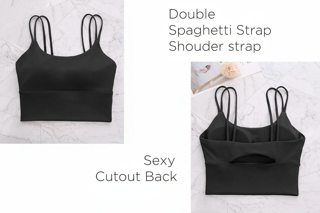 Everrysea Sports Bras for Women High Support Longline Workout Tank Tops Built in Bra Strappy Yoga Padded Crop Top