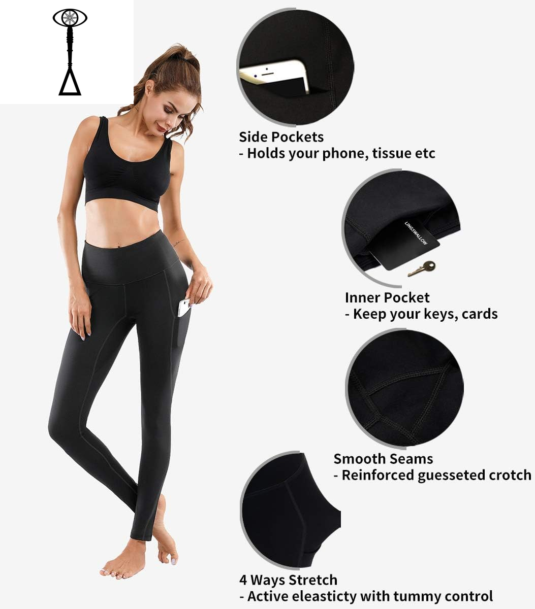 Lingswallow High Waist Yoga Pants - Yoga Pants with Pockets Tummy Control, 4 Ways Stretch Workout Running Yoga Leggings