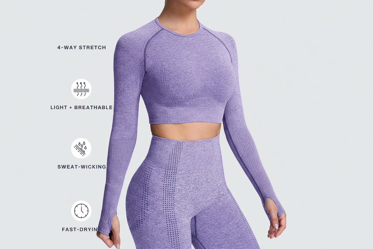 Aoxjox Long Sleeve Crop Tops for Women Workout Seamless Cropped T Shirt Top