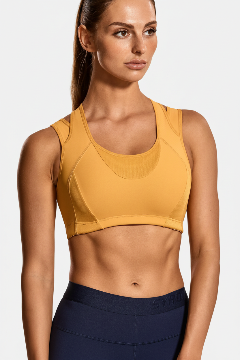 SYROKAN Sports Bras for Women High Support Mesh Full Coverage Racerback Wireless No Bounce Running Bras